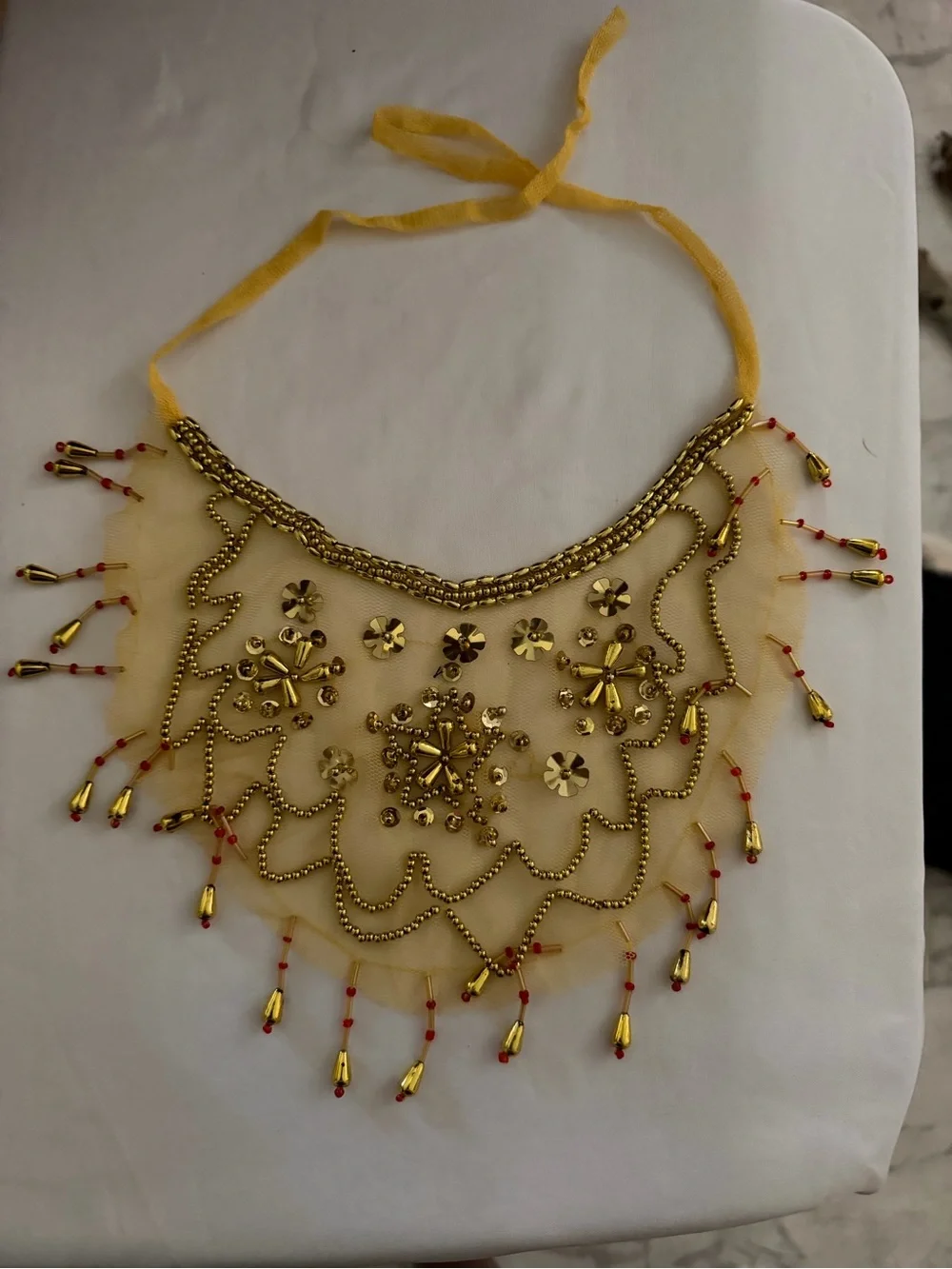 Baisdan Belly Dance Face Vail yellow gold beaded Sequin Costume one size